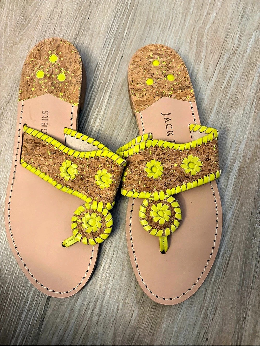 Jack Rogers Original Jacks Flat Sandal Yellow & Brown US 9 Like New